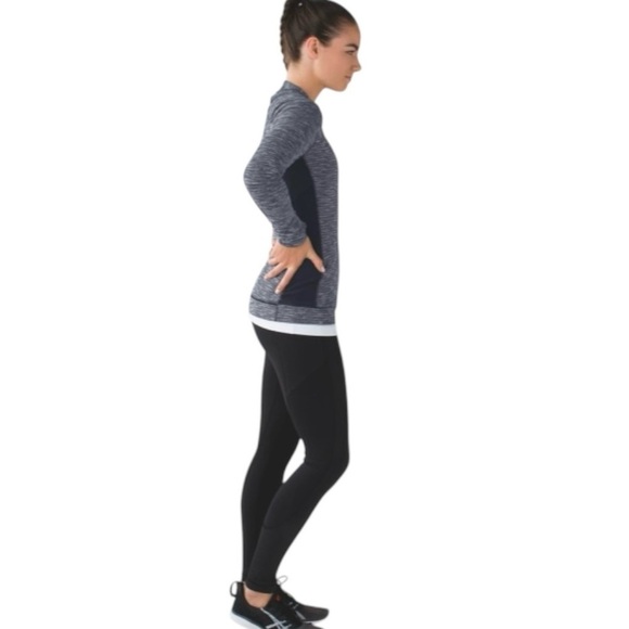 Lululemon Think Fast Long Sleeve Top Coco Pique Black/Black Fitted Running Sz 8 - Picture 2 of 12